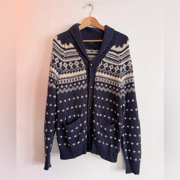 J.CREW Wool Blend Faire Isle V Neck Cardigan
